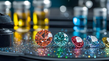 Poster - Impressive collection of sparkling diamonds displayed in various cuts glimmering under bright light for gemology study