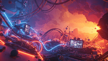 Poster - Examining Innovative Dark Futuristic Technology Within an Abstract Environment in the Digital Domain