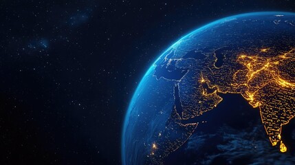 Aufkleber - Earth at night with global communications and cityscapes concept. A stunning view of Earth illuminated by city lights at night.