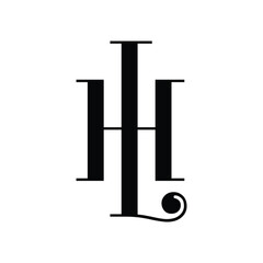 Aufkleber - The image shows a flat monogram logo design of an initial letter LH in black color in classic serif font that looks elegant on a white background