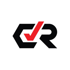 Aufkleber - The image shows a flat logo design of an initial letter CR in black color with a red check mark icon that looks clean and sharp on a white background