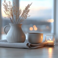 Poster - Elegant vase with a candle creating a calming atmosphere perfect for home decor and relaxation