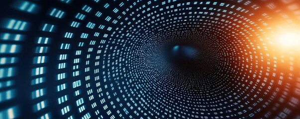 Poster - Binary code background with scientific and database matrix concept. Abstract digital tunnel with glowing lights and patterns.