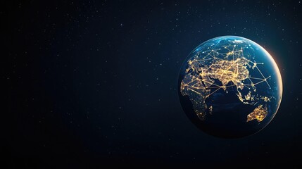 Poster - Earth at night with global communications and cityscapes concept. A stunning view of Earth highlighting global connectivity.