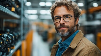 Aufkleber - A logistics expert inspects inventory in a bustling warehouse, ensuring efficient sorting and fulfillment processes are maintained in the distribution center.