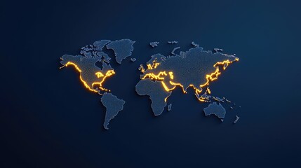 Poster - Earth at night displaying global finance and future business concept. Stylized world map with glowing lines representing connections.