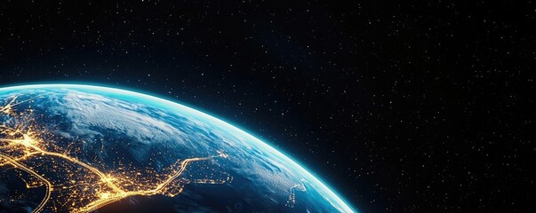 Poster - Earth at night displaying global finance and future business concept. A breathtaking view of Earth illuminated at night from space.