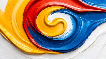 Poster - A vibrant swirl of colorful paint featuring bold red, yellow, blue, and white hues, creating a dynamic and artistic abstract design