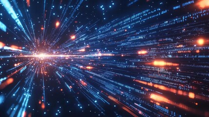 Poster - Binary code background in a computer matrix with scientific digital concept. Dynamic visualization of data streams and digital connections.