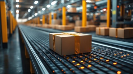 Leinwandbilder - Workers sort packages efficiently on a conveyor belt within a large warehouse logistics hub, focusing on inventory management and fulfillment to ensure timely distribution.
