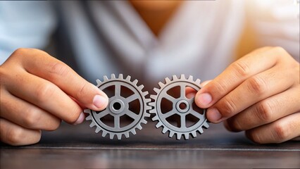 Poster - Young Engineer Adjusting Gears for Precision Mechanism Development