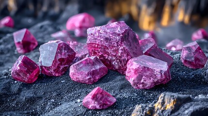 Poster - Stunning close-up of pink crystals with intricate facets and natural sparkle ideal for backgrounds and presentations