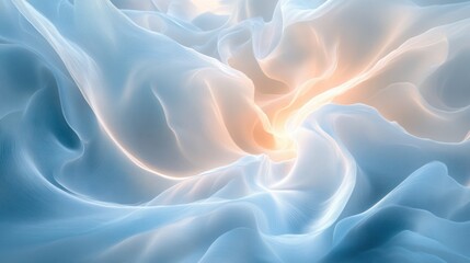 Poster - ethereal wave formations in calming blues and soft gold a harmonious blend of fluidity and light creating a serene digital landscape