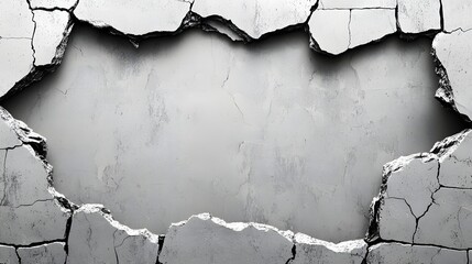 Poster - Cracked wall with a large hole in the center exposing the inner texture and structure of the surface material