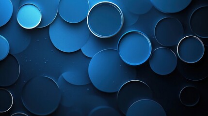 Poster - abstract background featuring overlapping glossy blue circles with subtle textures and contrasting silver rims creating a modern and elegant aesthetic