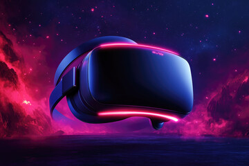 Poster - A sleek VR headset floats in a cosmic environment, representing the cutting-edge intersection of technology and virtual reality.