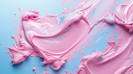 Aufkleber - Soft, creamy textures swirl together in shades of pink and blue, creating a mesmerizing pattern against a tranquil blue backdrop. The vibrant colors blend gracefully, inviting creativity