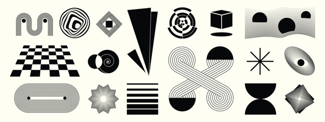 Poster - hand drawn abstract minimal element mid century vector set. aesthetic contemporary stripe line art, 