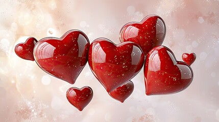 Poster - A Valentines card design featuring glossy red hearts on a delicate pink backdrop.