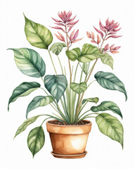 Poster - Watercolor a plant featuring realistic leaves and soft emotions in a boho style
