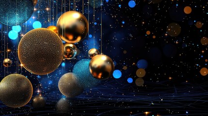 Poster - Abstract digital particles with light effects and bokeh, futuristic technology theme