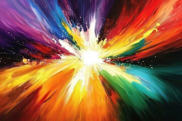 Poster - Abstract oil painting featuring a color explosion vibrant hues like red blue and yellow creating a dynamic visual impact