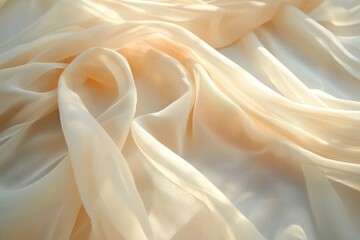 Poster - Soft flowing beige fabric with gentle sunlight creating beautiful folds for product display