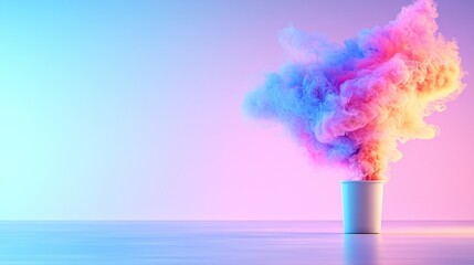 Wall Mural - a vibrant cloud of smoke emerges from a white cylinder against a backdrop of blue and pink, surround