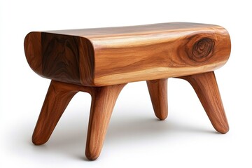 Poster - Modern Wooden Stool: A sleek and modern wooden stool showcases expert craftsmanship and unique design with clean lines, organic shapes, and warm wood tones.