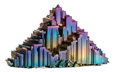 Aufkleber - Bismuth crystal with its signature iridescent colors and stair-step structure, isolated on a empty plain background