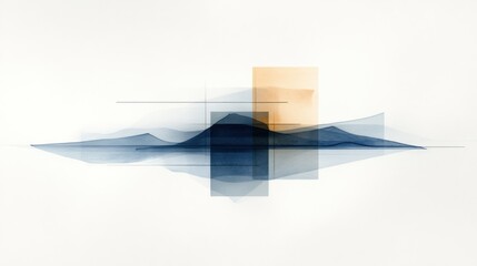Poster - Abstract landscape with translucent shapes and muted colors