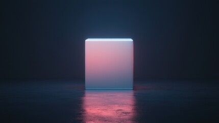 Poster - Glowing cube on dark background.  Pink and blue light