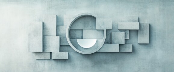 Poster - Abstract geometric concrete structure.  Circular element with smaller forms