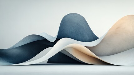 Poster - Abstract 3D rendering of flowing, layered shapes in muted blues and beige tones