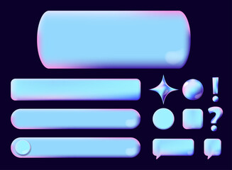 Wall Mural - set of 3d bubble and modern social media shape in vibrant hologram light vector modern