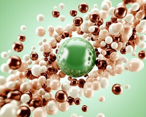 Poster - Green sphere amidst swirling, glossy spheres in beige and brown tones
