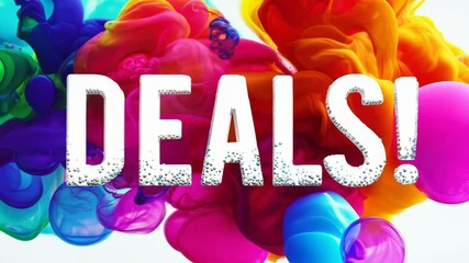 Poster - The word deals is written in a purple and red font. The font is very large and bold