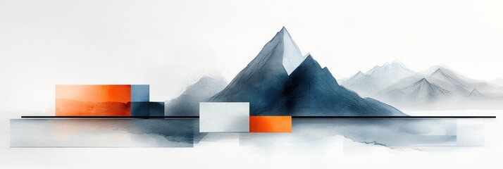 Poster - Abstract mountain landscape with geometric shapes reflected in still water