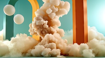 Poster - Beige and cream smoke with soft arches and cloudy textures in an ethereal backdrop