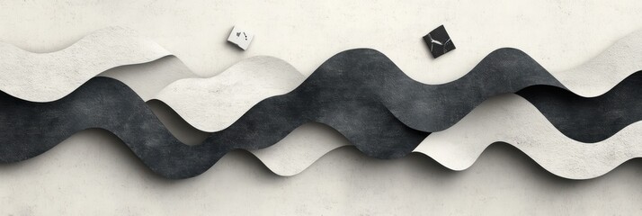 Poster - Abstract grayscale artwork featuring flowing, wavy forms in contrasting dark and light shades.  Minimalist design