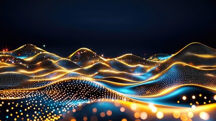 Poster - Big data background with sparkling points and flowing streaks, digital tech pattern