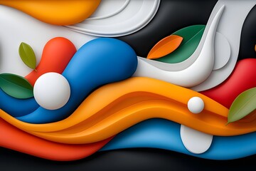 Poster - An abstract composition of vibrant organic shapes and fluid curves creating a dynamic modern visual design