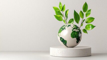 Poster - Clean white background with 3D globe and green leaves, Earth Day 2025 message