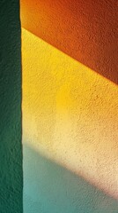 Poster - Sunlight filters through a nearby window, casting warm tones of yellow and orange across textured walls, creating a peaceful and inviting atmosphere in a serene room.