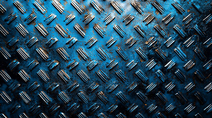 Poster - Close up of a blue metal surface with a pattern of raised lines and some rust visible on the surface