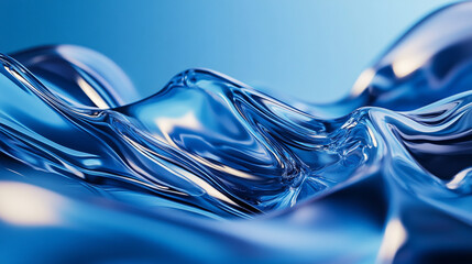 Poster - A close up view of rippling translucent material in shades of blue with light reflections