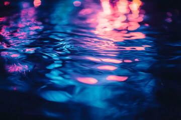 Poster - Abstract water surface reflecting pink and blue lights creating a dreamy and vibrant atmosphere