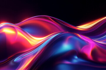 Poster - Abstract flowing waves with vibrant colors against a dark background creating a dynamic effect