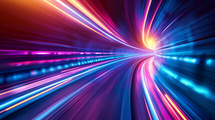 Poster - Abstract light tunnel with motion blur showing vibrant colors and dynamic perspective in a futuristic style