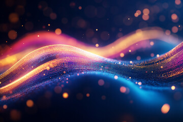 Poster - Abstract colorful wave with bokeh lights on a dark background for digital art design